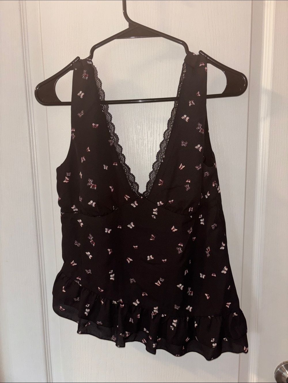 wild fable Black Tank with Pink and White Butterfly Print